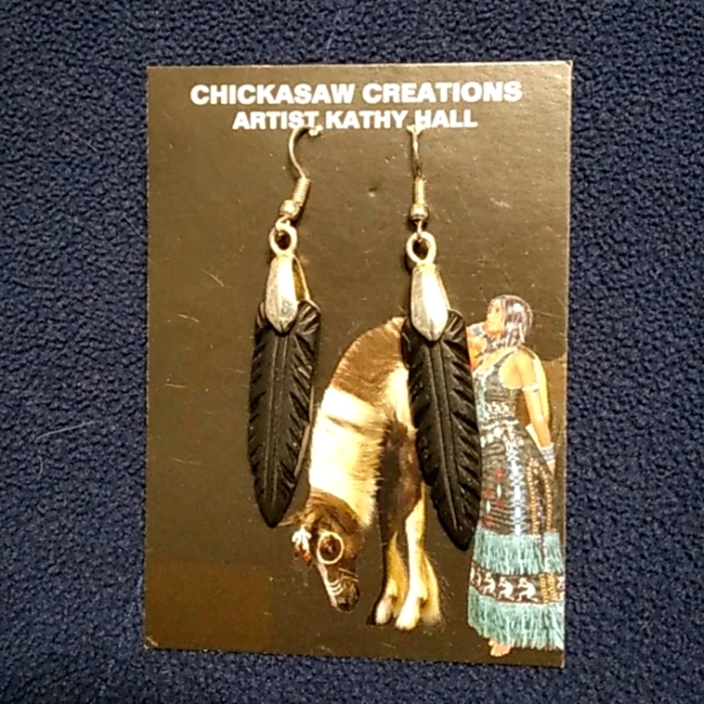 Sterling Silver and Buffalo Horn Dangle Earrings Made By Native Chickasaw Artist